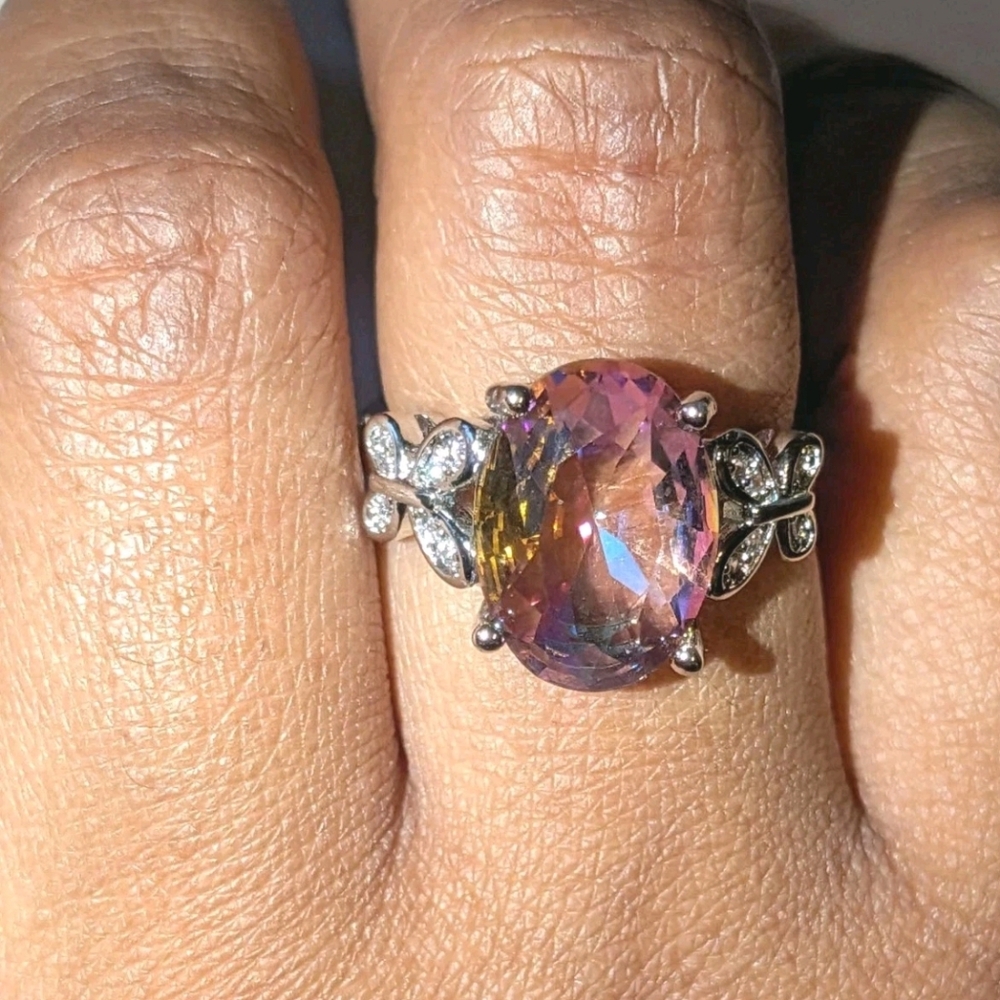 925 Dazzling 8 Ct Brilliant Cut Mystic Topaz Oval Gem Stone Engagement Ring Sz 7
